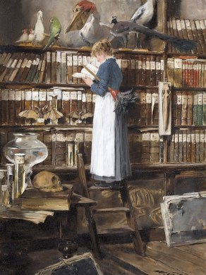 Edouard_John_Mentha_Lesendes_Dienstmädchen_in_einer_Bibliothek, By Édouard John Mentha (1858–1915) (Dobiaschofsky Auktionen) [Public domain], via Wikimedia Commons